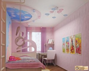 Дизайн и фото потолков из гипсокартона для детской комнаты и спальни