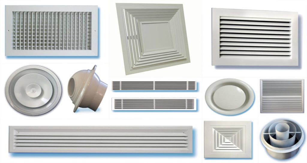 Виды потолочных вентиляционных решеток и диффузоров для ванной